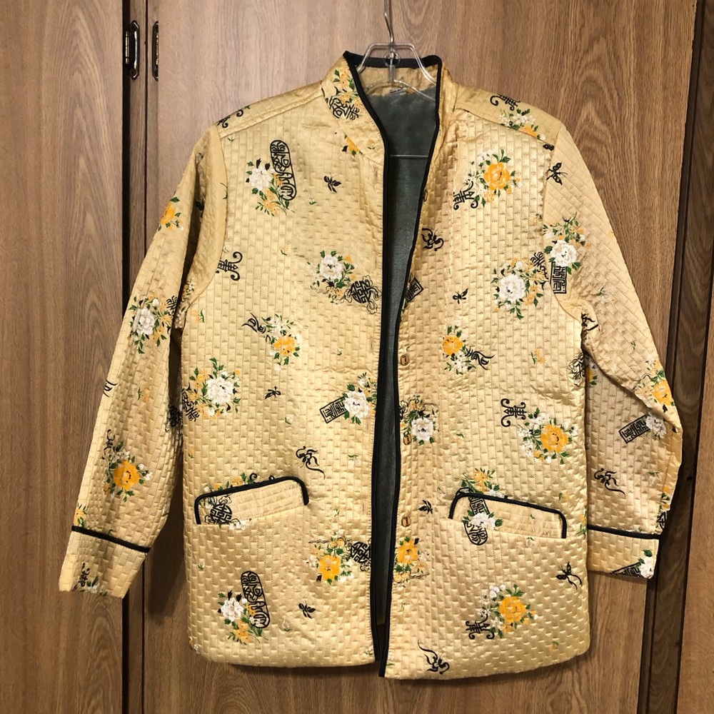 Asian Vintage Satin Gold Floral Women's Jacket